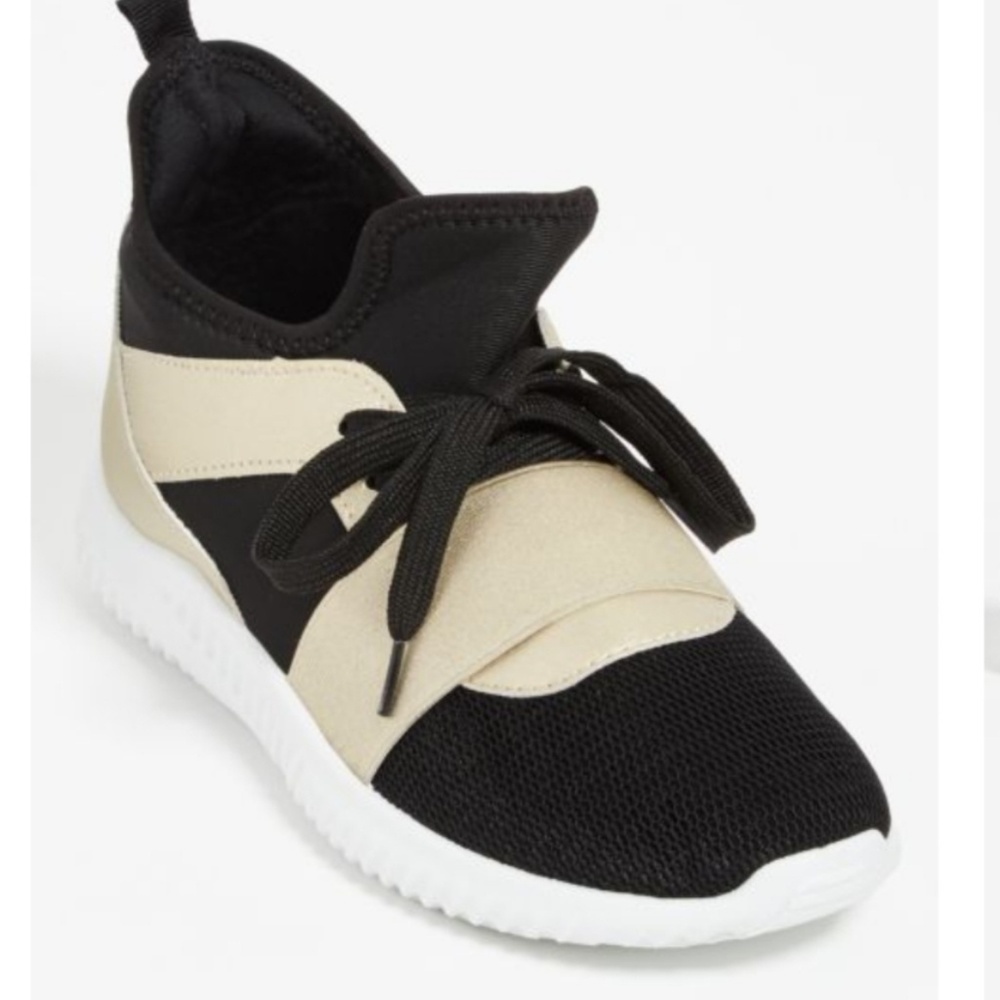 Gold Metallic Color Block Band Trainers Sneakers - Picture 3 of 7